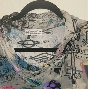 Papillon Blanc Mixed Media Art in Gray and Pink